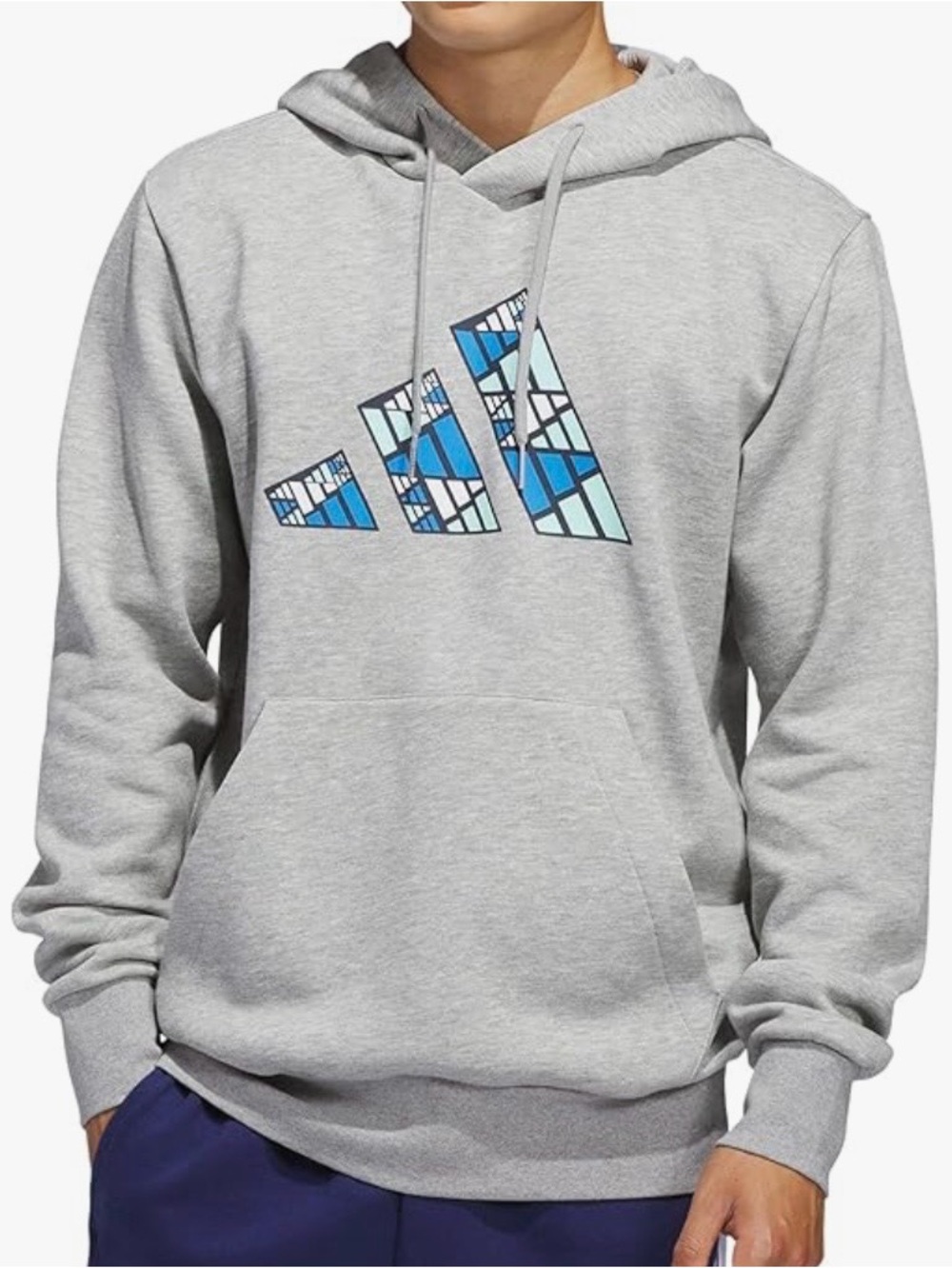 Adidas Hoodie Men's Small Gray Fleece Lined Geometric Logo Pullover